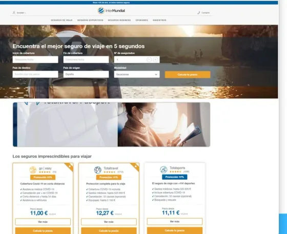 Sitio web de Intermundial: buscador de seguros de viaje